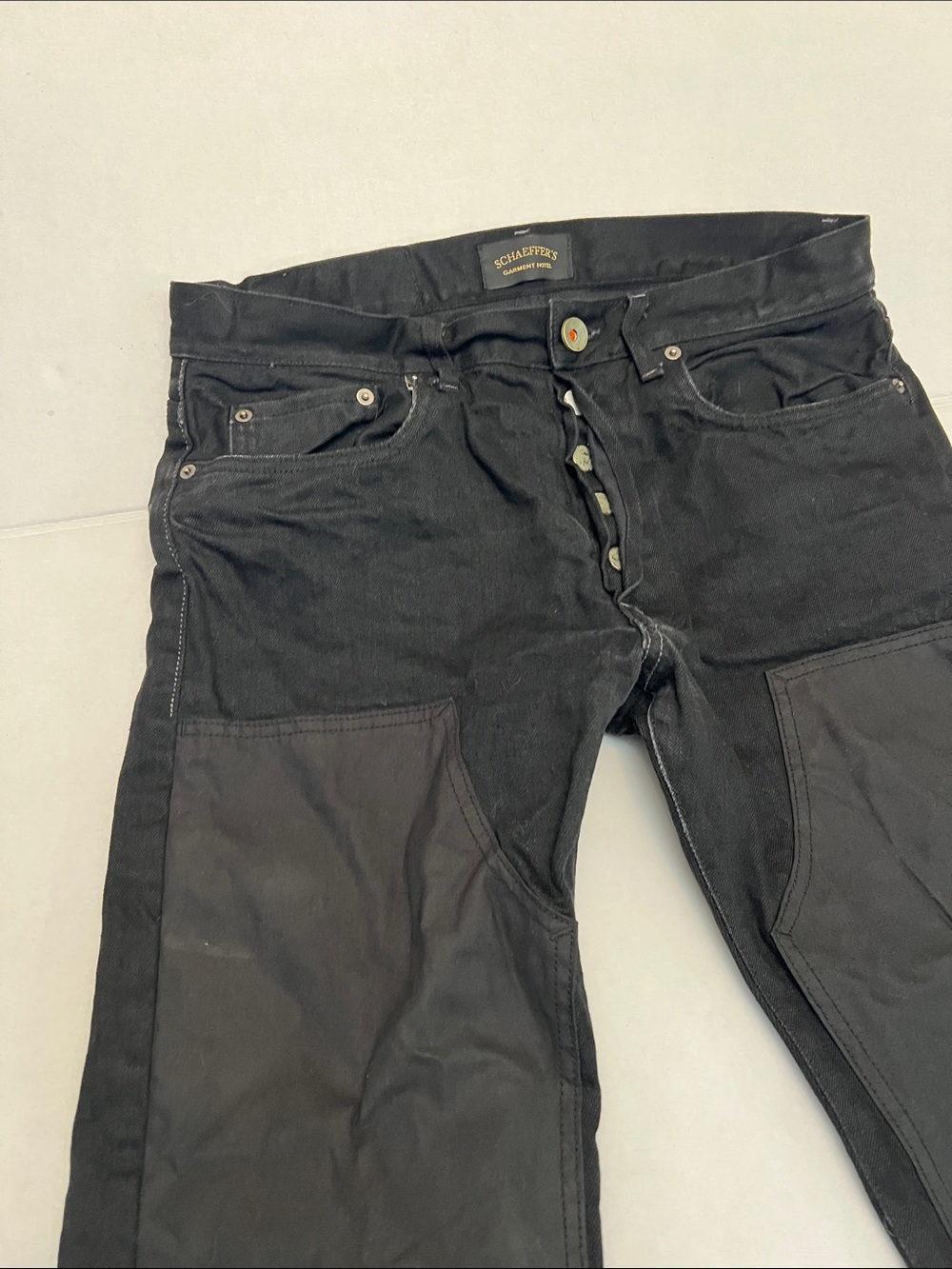 SCHAEFFER’S GARMENT HOTEL MADE IN USA RARE BLACK DOUBLE KNEE JEANS 34x35 - Picture 4 of 16